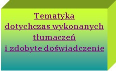 Pole tekstowe: Tematyka 
dotychczas wykonanych tłumaczeń
i zdobyte doświadczenie